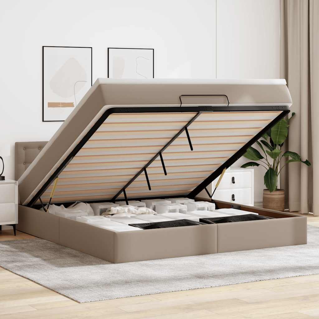 vidaXL Οθωμανικό κρεβάτι με στρώμα Cappucino 160x200cm Faux Leather