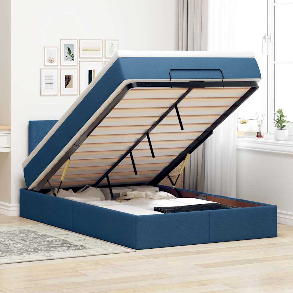 vidaXL Οθωμανικό κρεβάτι με στρώμα μπλε 120x200cm ύφασμα