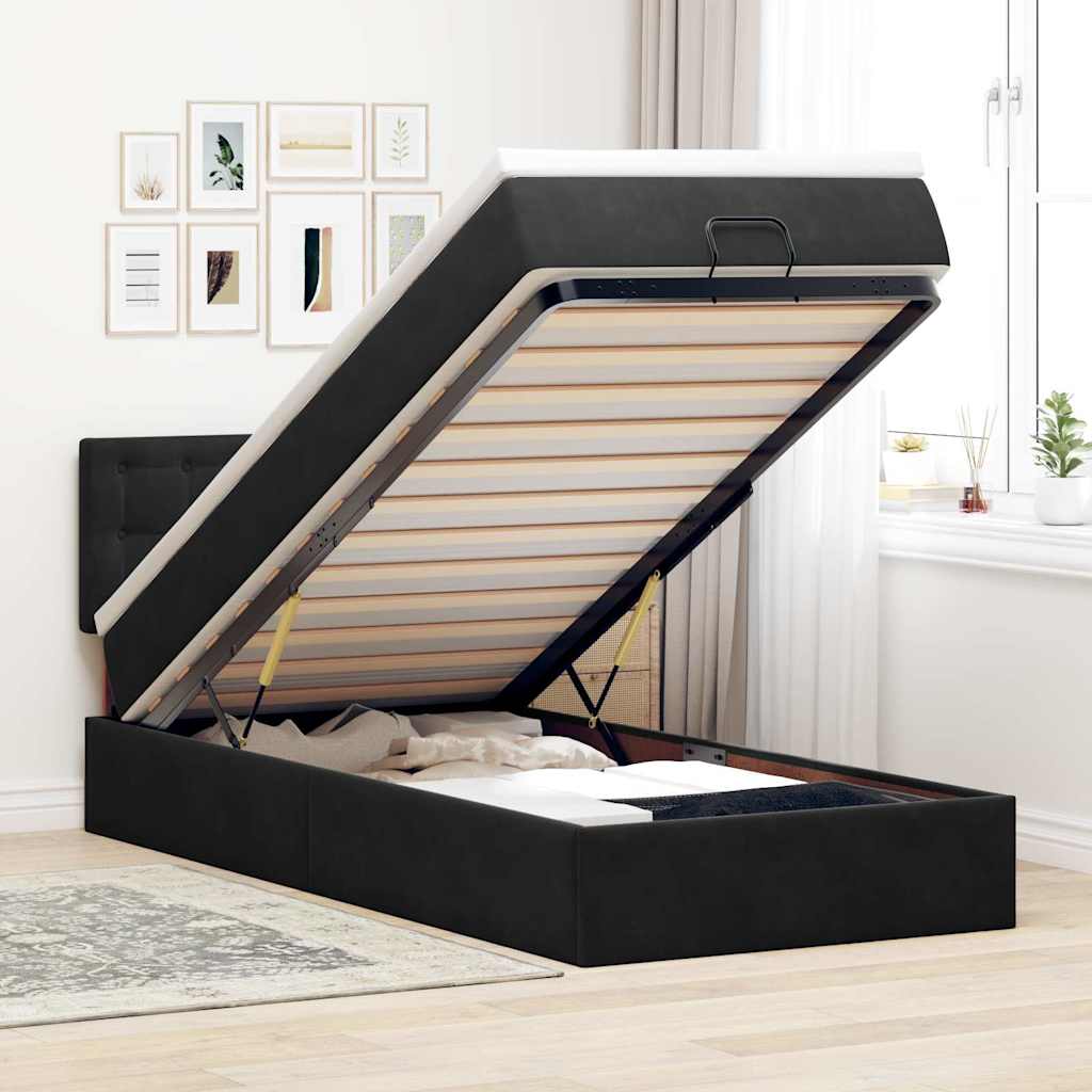 vidaXL Οθωμανικό κρεβάτι με στρώμα Μαύρο 100x200cm Velvet