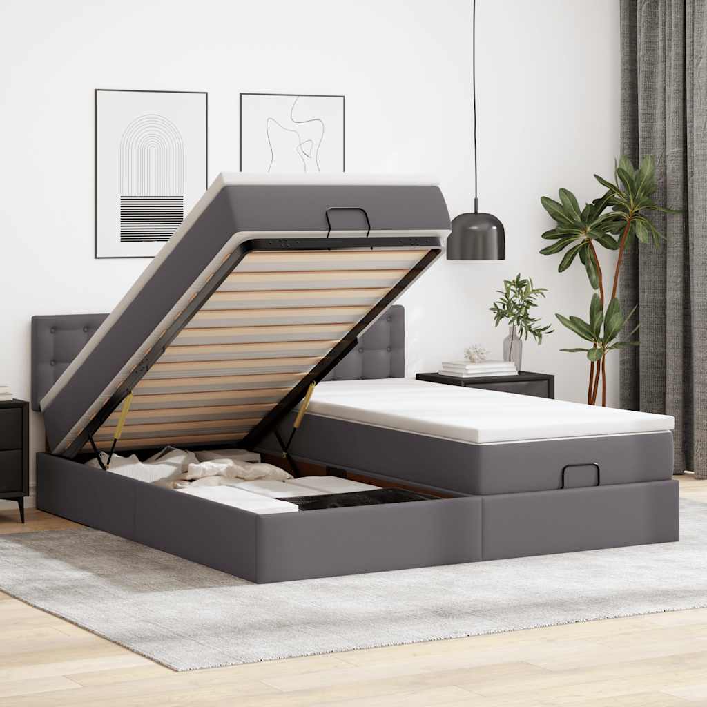 vidaXL Οθωμανικό κρεβάτι με στρώματα Γκρι 200x200cm Faux Leather
