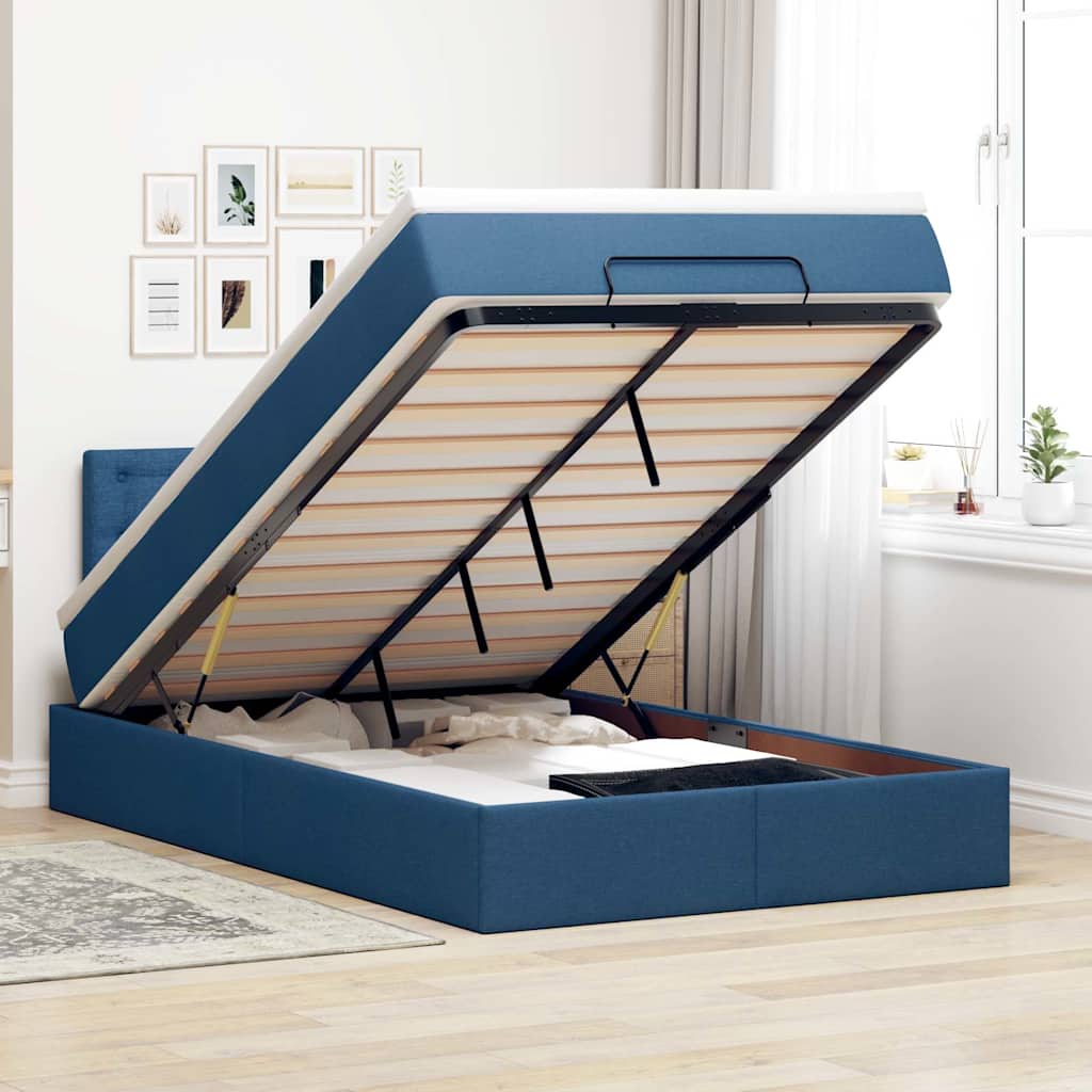 vidaXL Οθωμανικό κρεβάτι με στρώμα & LEDs Μπλε 120x200 cm Ύφασμα