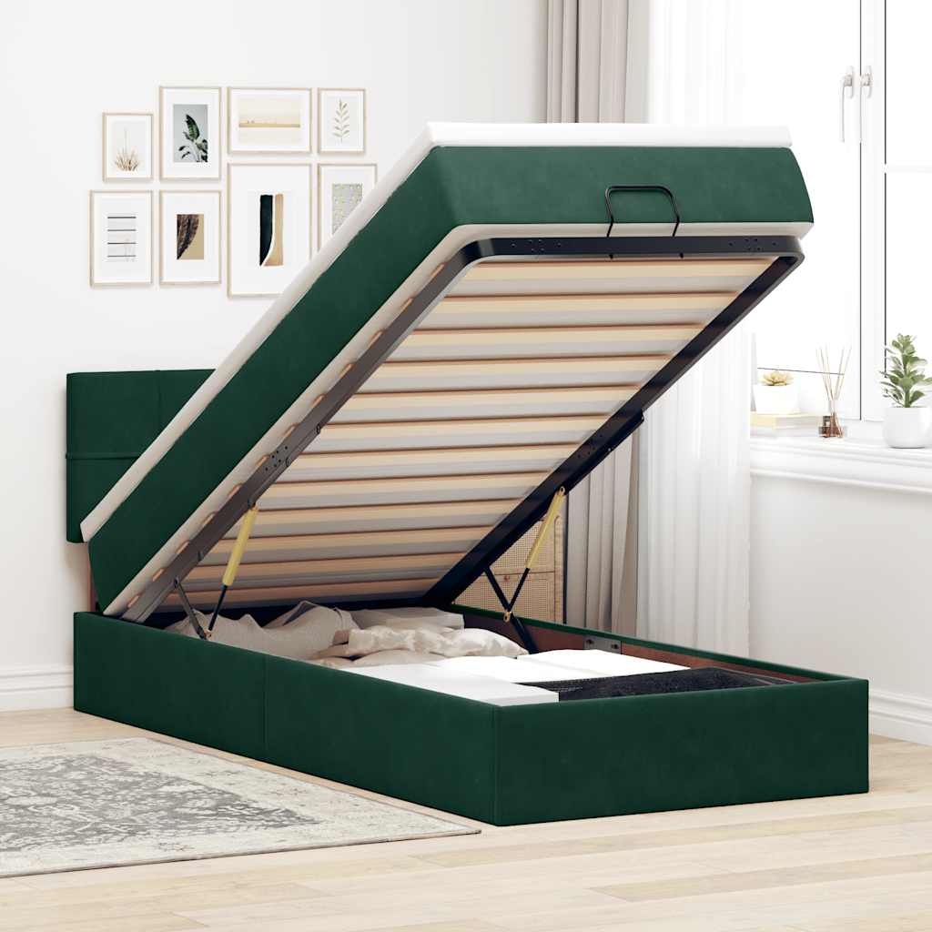 vidaXL Οθωμανικό κρεβάτι με στρώμα & LEDs Dark Green 80x200cm Velvet