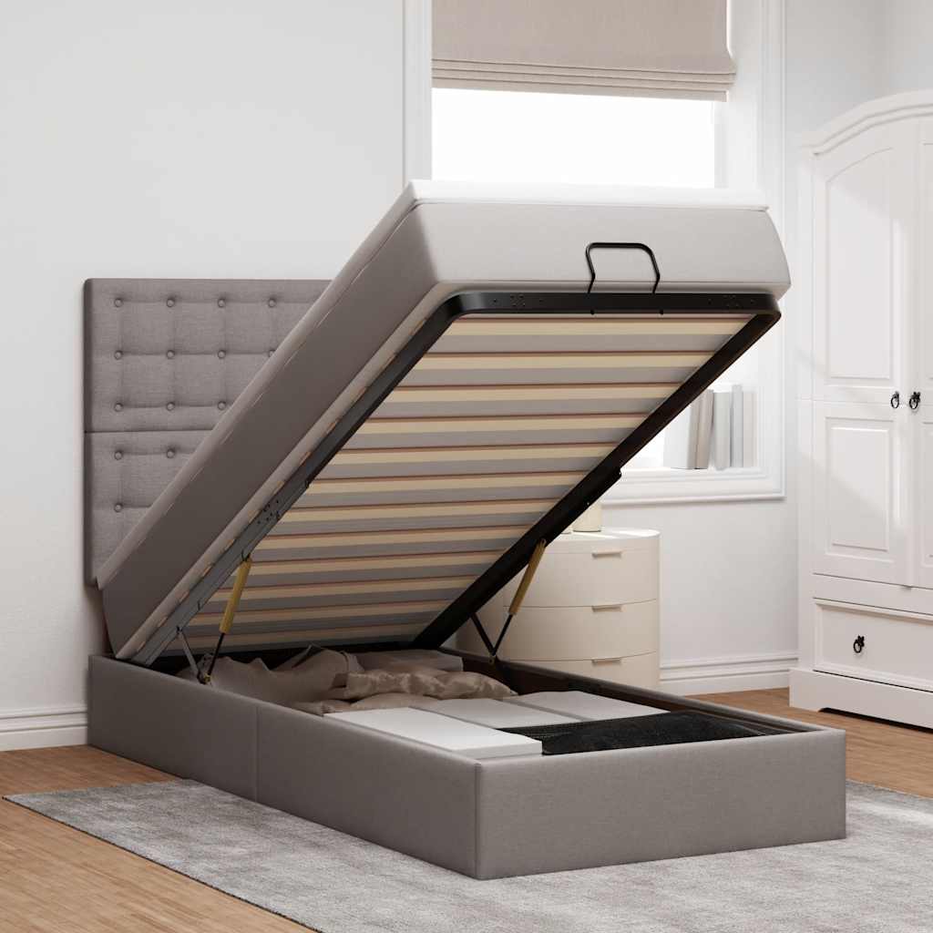 vidaXL Οθωμανικό κρεβάτι με στρώμα Taupe 90x200cm ύφασμα