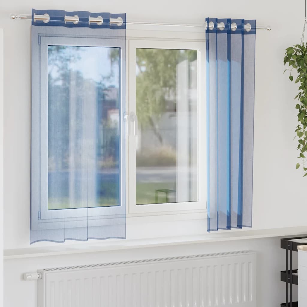 vidaXL Voile κουρτίνες με ροδέλες 2 τεμάχια Μπλε Ρουά