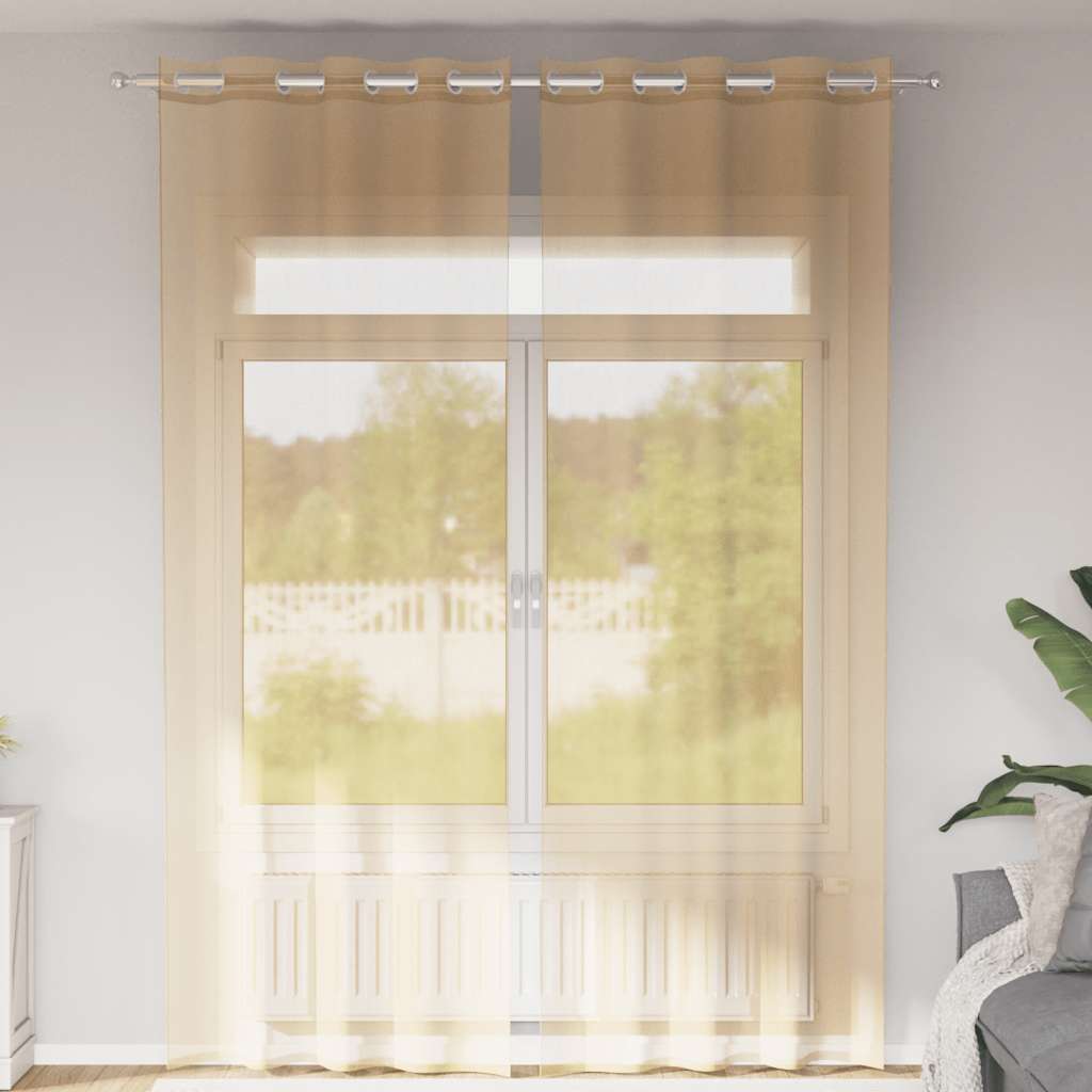 vidaXL Voile κουρτίνες με ροδέλες 2 τεμάχια Χρώμα Άμμου