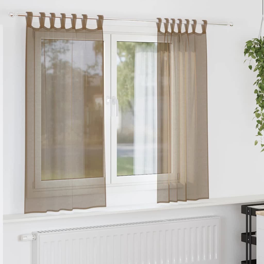 vidaXL Κουρτίνες Voile με Θηλιές 2 τεμ. Ανοιχτό Καφέ 140x140 εκ.