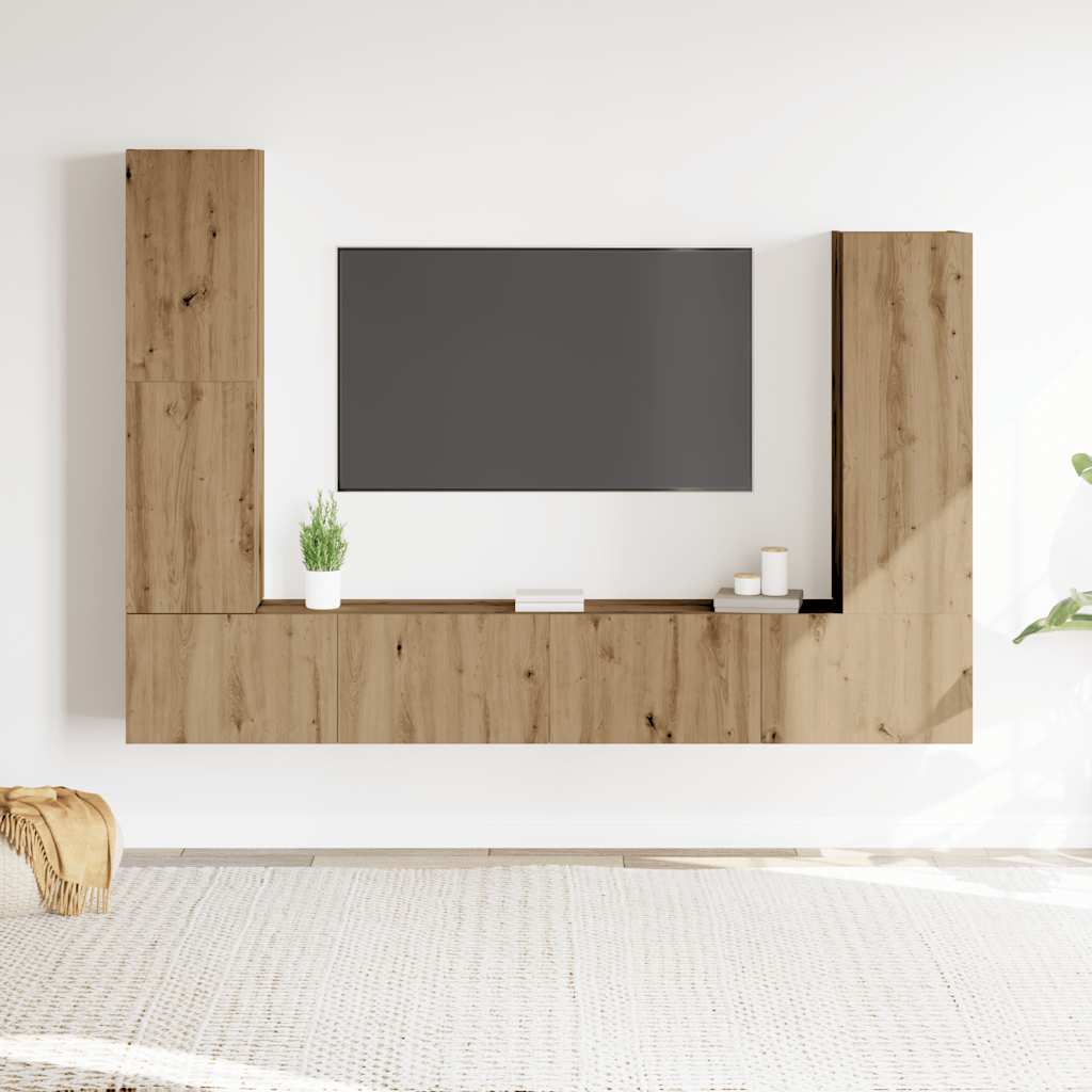 vidaXL Σετ ντουλαπιών τηλεόρασης 4 τεμαχίων Επιτοίχιο Τεχνικής Δρυς