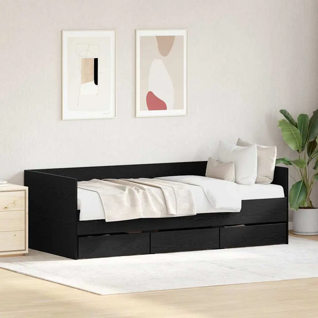 vidaXL Καναπές Κρεβάτι Μαύρη Οξυά 90 x 200 cm Επεξεργασμένο Ξύλο