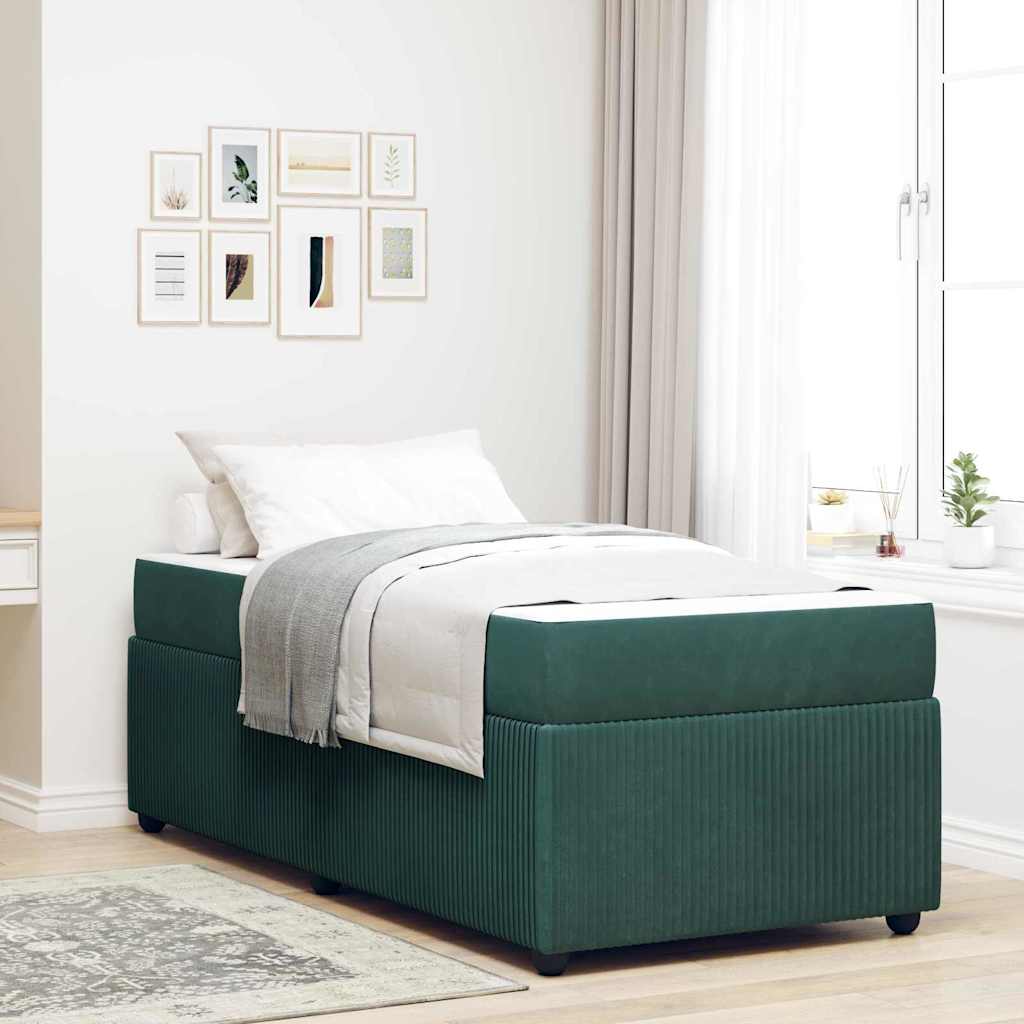 vidaXL Σκελετός Κρεβατιού Σκούρο Πράσινο 90 x 190 cm ύφασμα