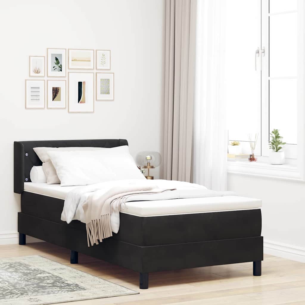vidaXL Κρεβάτι με ελατήρια με κεφαλάρι Μαύρο 190 x 90 cm Βελούδο
