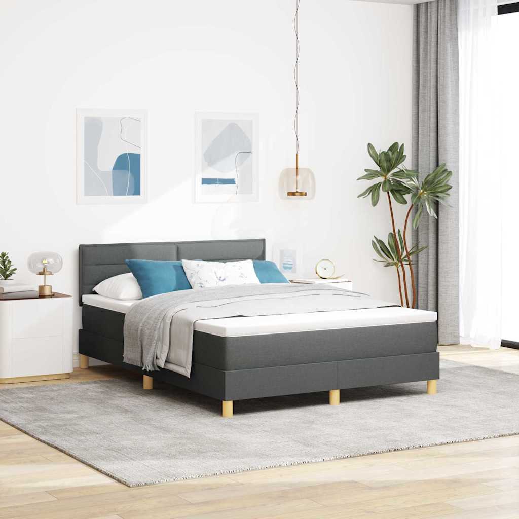 vidaXL LED Κρεβάτι με βάθρο Σκούρο Γκρι 160 x 200 cm ύφασμα