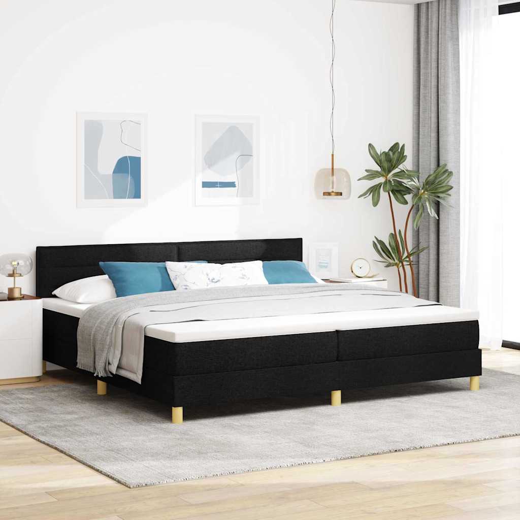 vidaXL LED Κρεβάτι με βάθρο με κεφαλάρι Μαύρο 200 x 200 cm ύφασμα