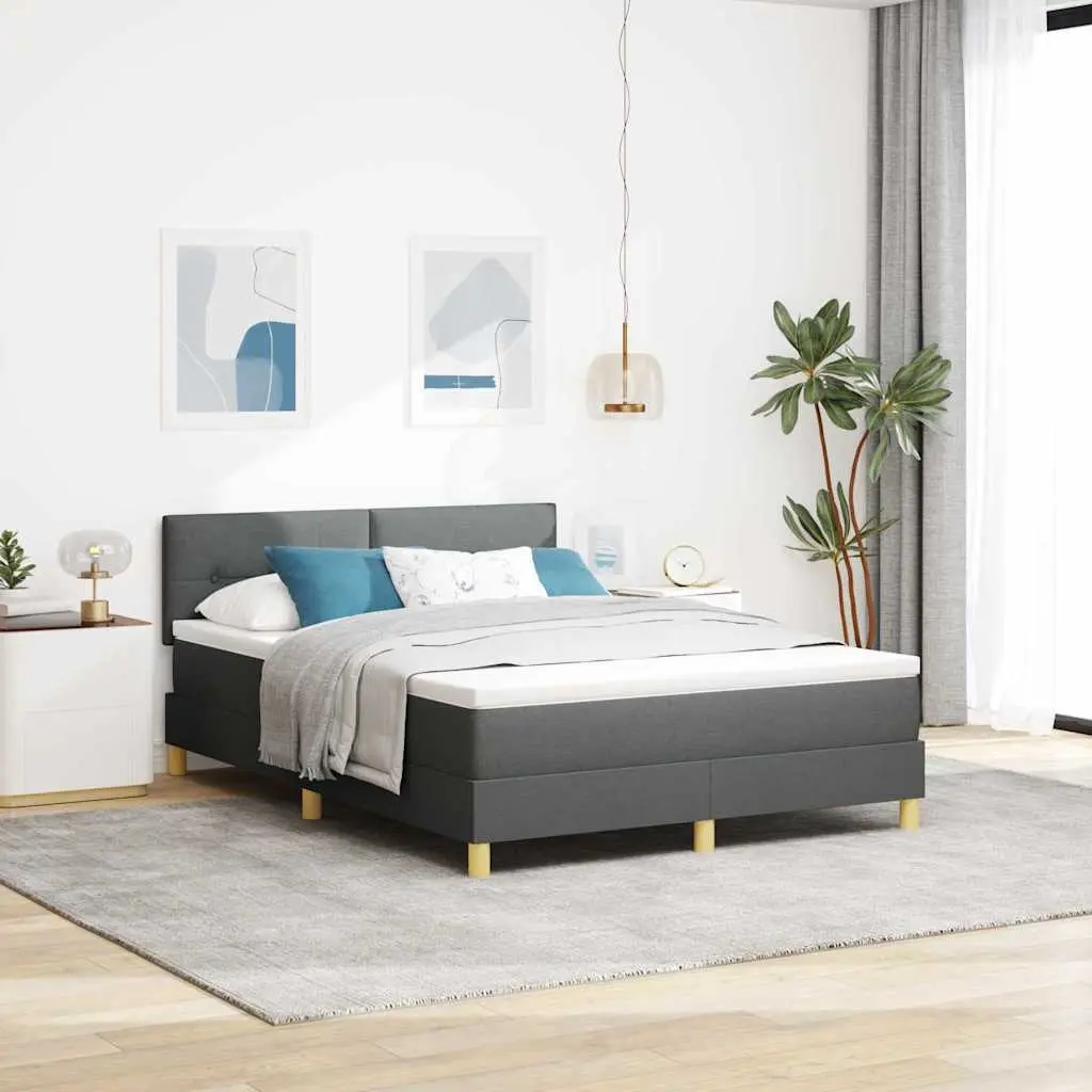 vidaXL LED Κρεβάτι με βάθρο Σκούρο Γκρι 160 x 200 cm ύφασμα