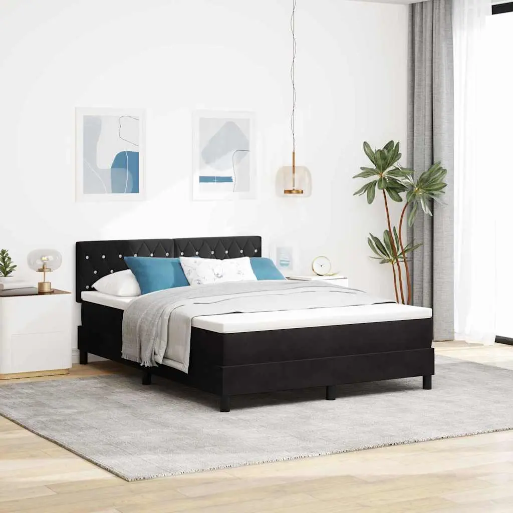 vidaXL LED Κρεβάτι με βάθρο με στρώμα Μαύρο 140 x 200 cm Βελούδο