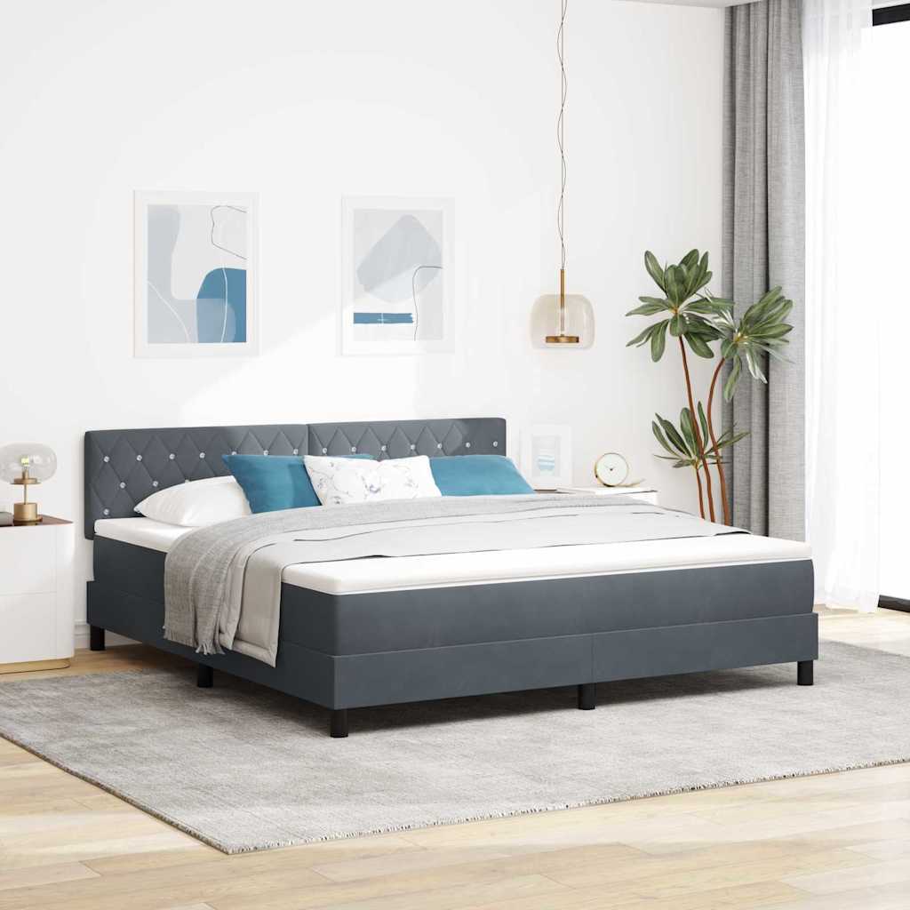 vidaXL LED Κρεβάτι με βάθρο Σκούρο Γκρι 180 x 200 cm Βελούδο