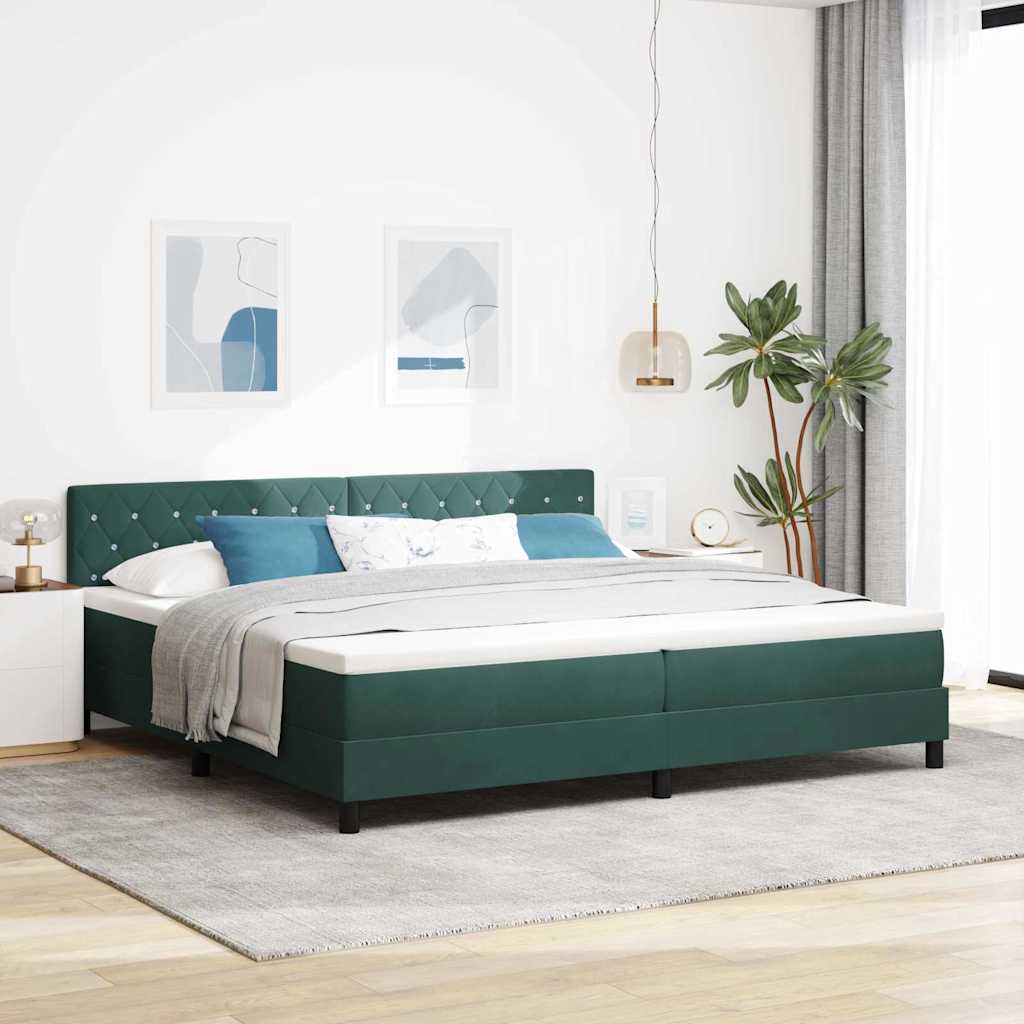 vidaXL LED Κρεβάτι με βάθρο Σκούρο Πράσινο 200 x 200 cm Βελούδο
