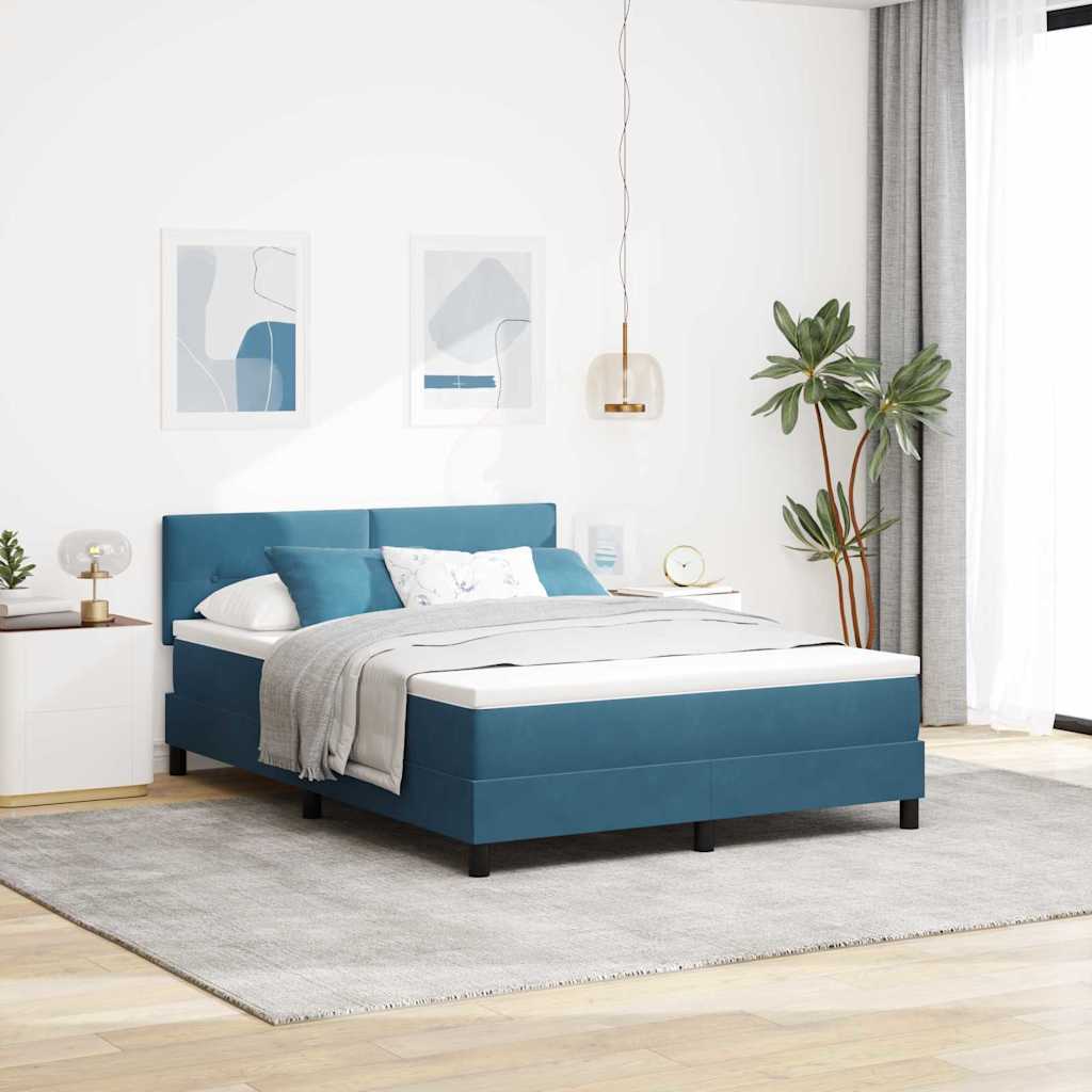 vidaXL LED Κρεβάτι με βάθρο Σκούρο Μπλε 140 x 200 cm Βελούδο
