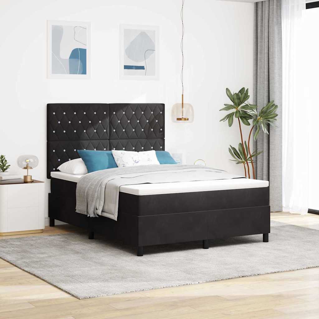 vidaXL LED Κρεβάτι με βάθρο με στρώμα Μαύρο 140 x 200 cm Βελούδο