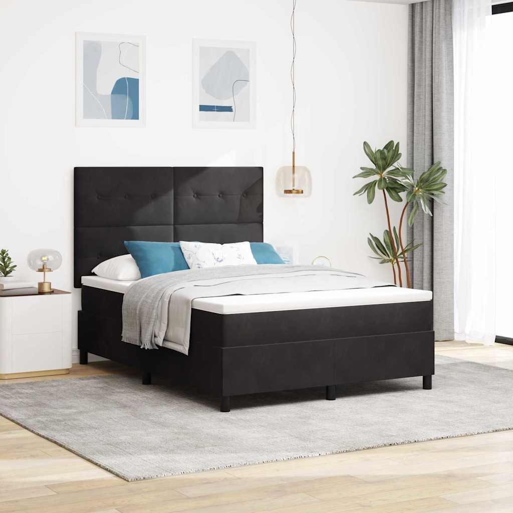 vidaXL LED Κρεβάτι με βάθρο με κεφαλάρι Μαύρο 140 x 200 cm Βελούδο