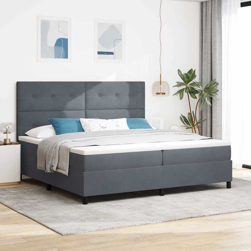 vidaXL LED Κρεβάτι με βάθρο Σκούρο Γκρι 200 x 200 cm Βελούδο