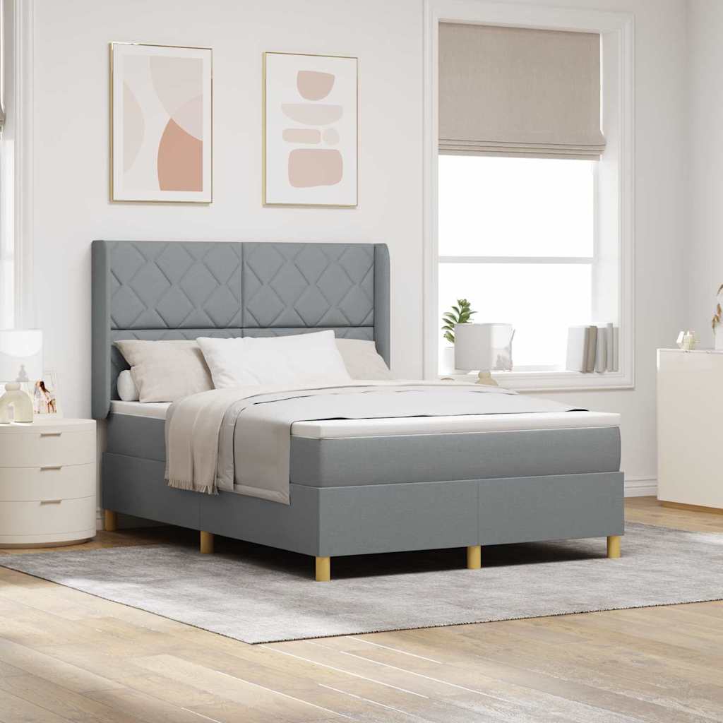 vidaXL Κρεβάτι με ελατήρια Ανοιχτό γκρι 140 x 190 cm ύφασμα