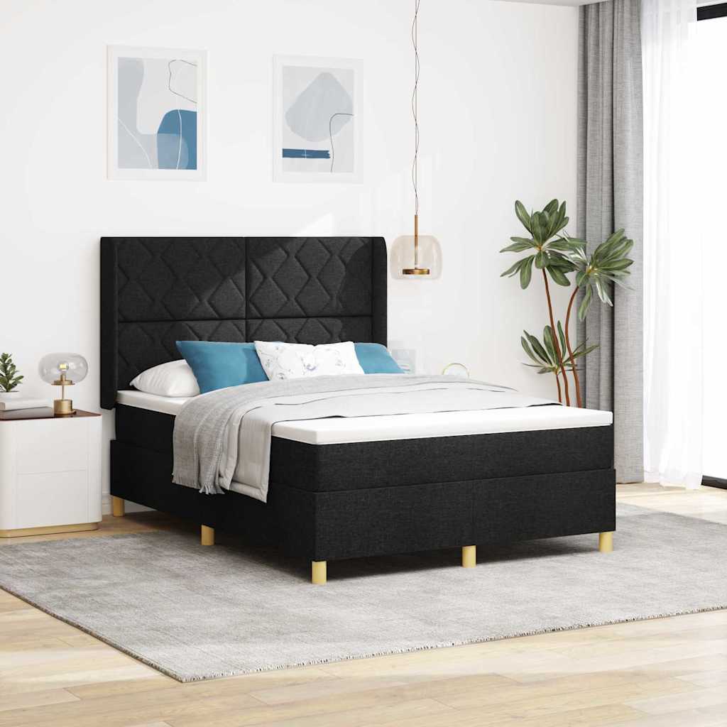 vidaXL Κρεβάτι με ελατήρια με κεφαλάρι Μαύρο 160 x 200 cm ύφασμα