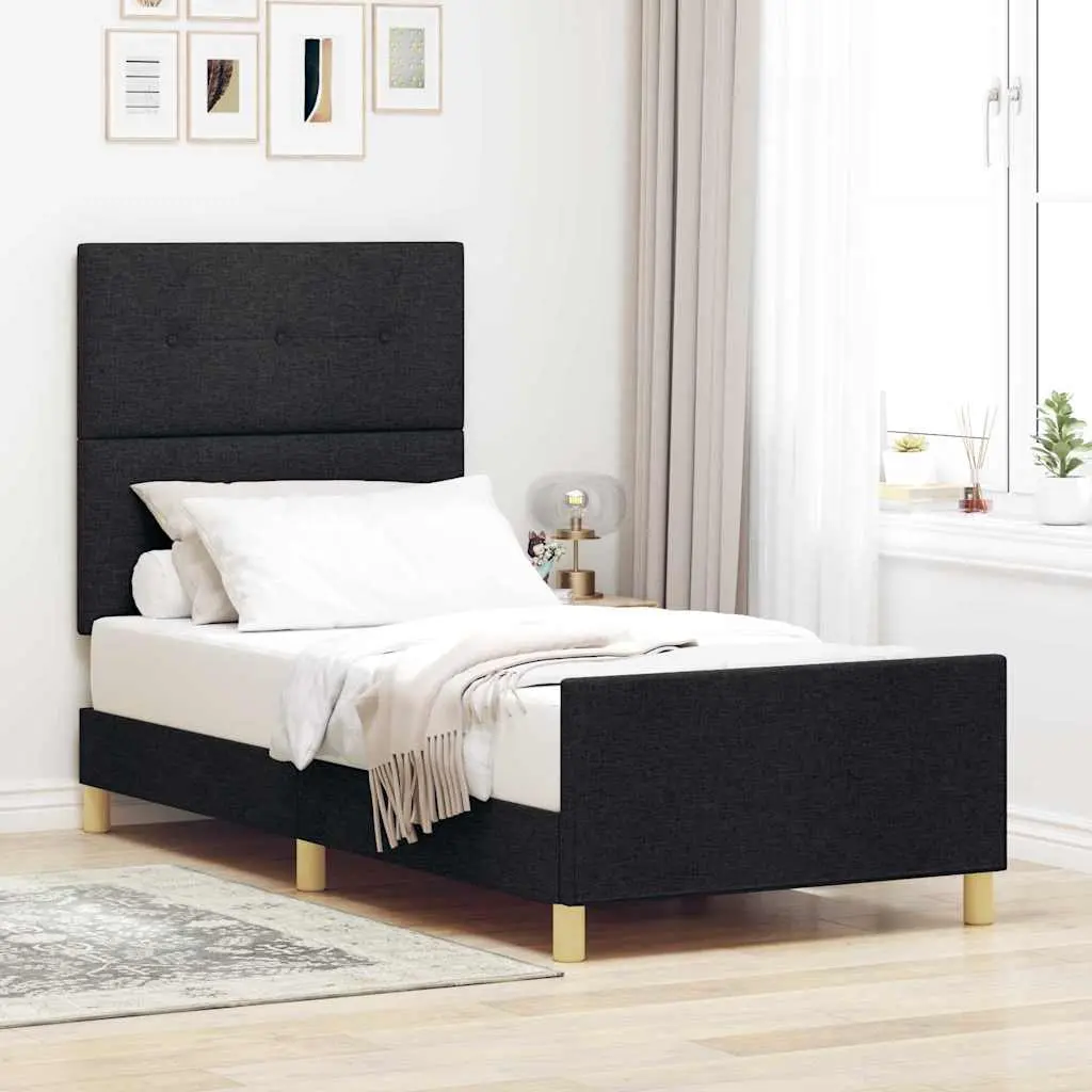 vidaXL Σκελετός Κρεβατιού με κεφαλάρι Μαύρο 100 x 200 cm ύφασμα