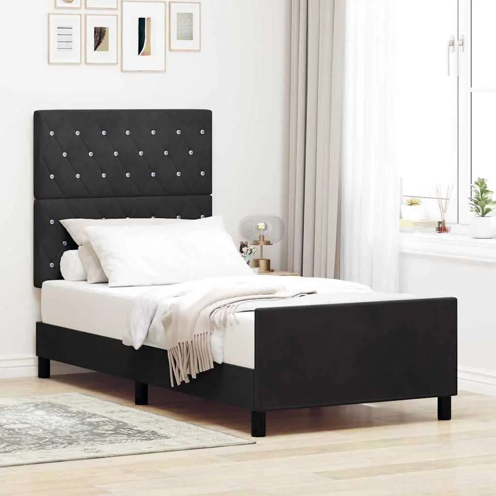 vidaXL Κρεβάτι με ελατήρια με κεφαλάρι Μαύρο 100 x 200 cm Βελούδο
