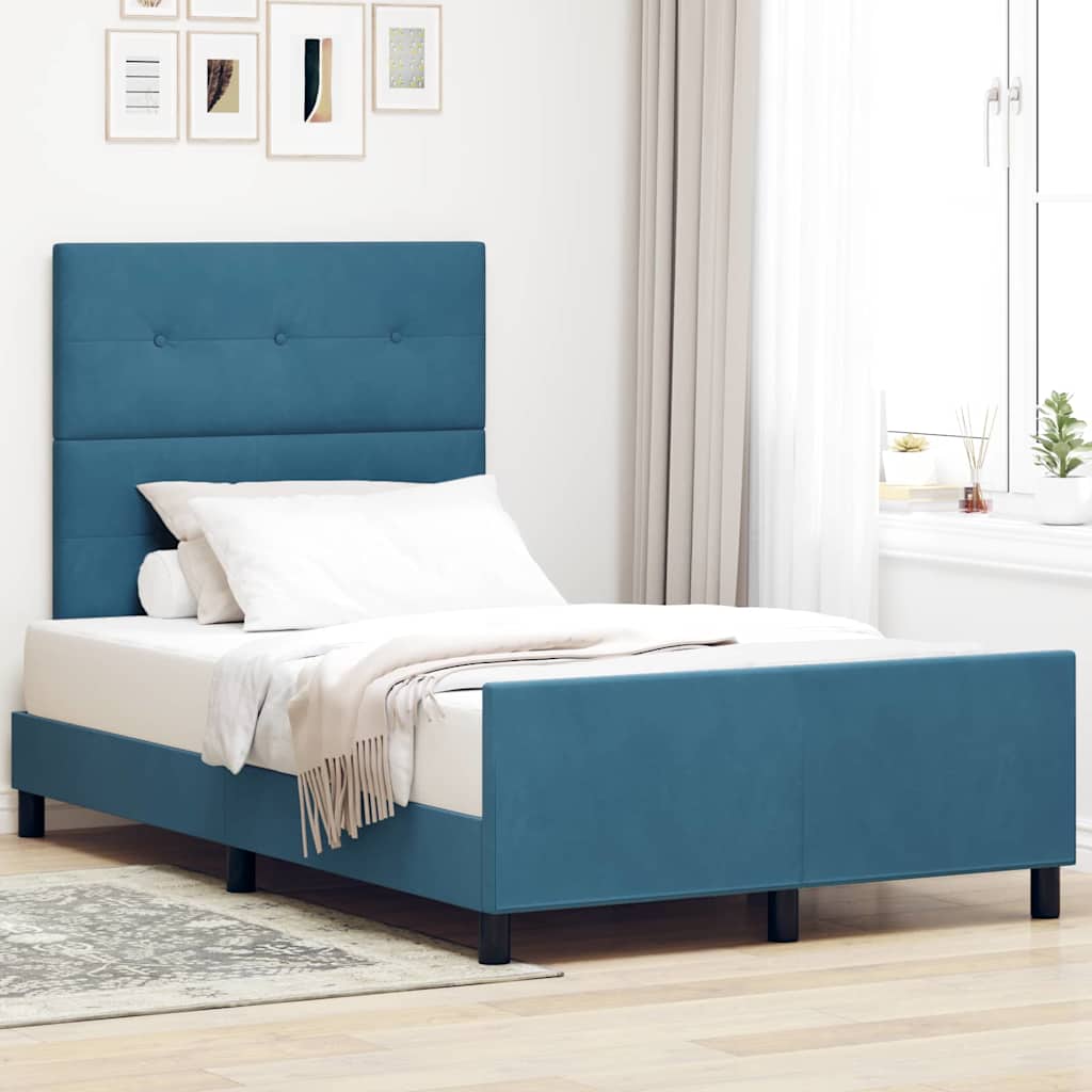 vidaXL Κρεβάτι με ελατήρια Σκούρο Μπλε 120 x 190 cm Βελούδο