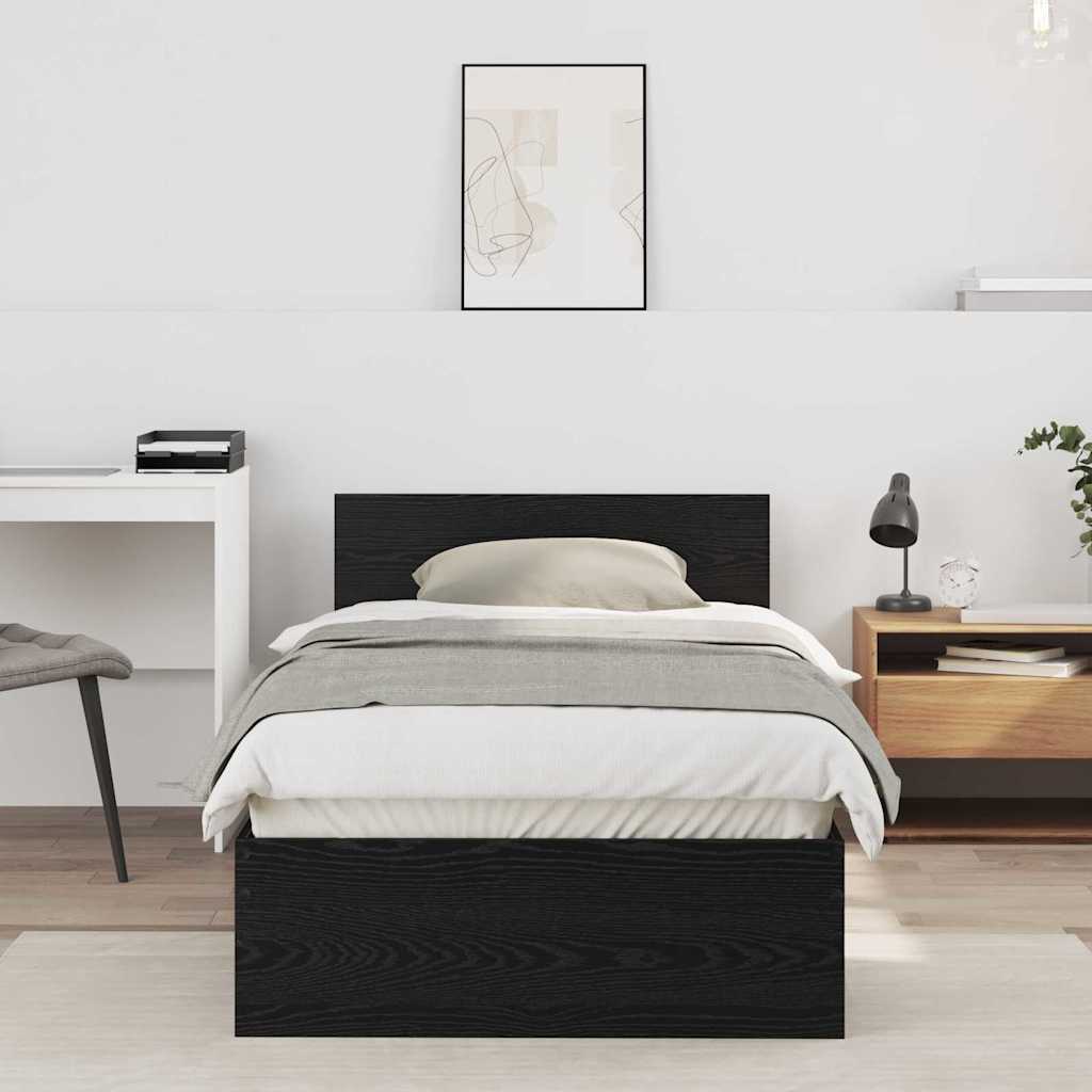 vidaXL Κρεβάτι με Κεφαλάρι Μαύρη Δρυς 75 x 190 cm Επεξεργασμένο ξύλο