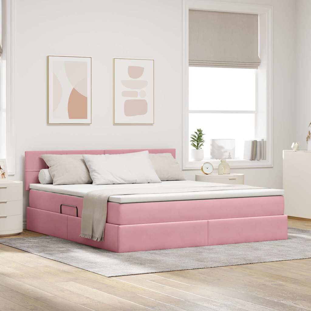 vidaXL Κρεβάτι Αποθήκης με κεφαλάρι Ροζ 160 x 200 cm Βελούδο