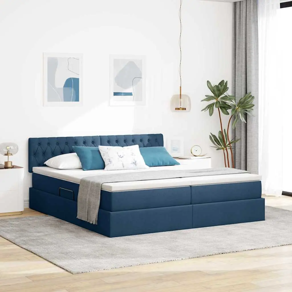 vidaXL Κρεβάτι Αποθήκης με στρώμα Μπλε 180 x 200 cm Τεχνητό Δέρμα