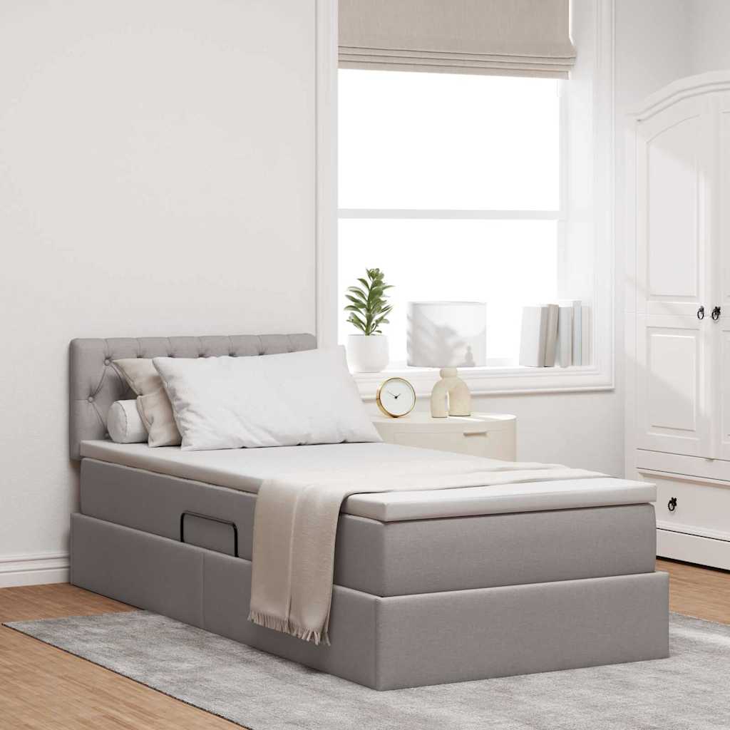vidaXL LED Κρεβάτι αποθήκευσης με στρώμα Taupe 90 x 200 cm Ύφασμα