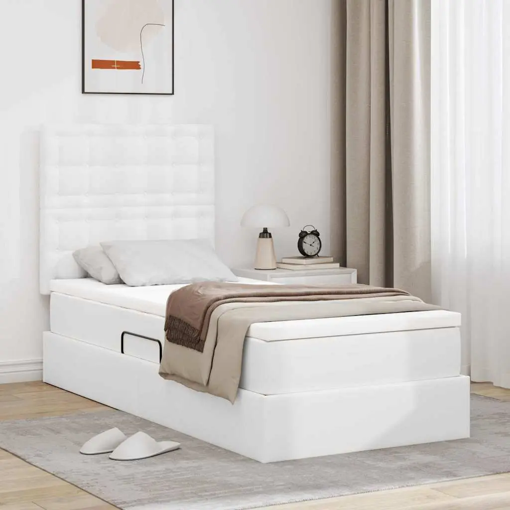 vidaXL Κρεβάτι Αποθήκης Καθαρό Λευκό 100 x 200 cm Τεχνητό Δέρμα