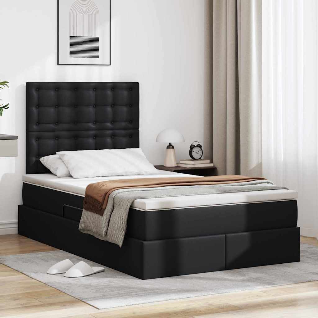 vidaXL Κρεβάτι Αποθήκης με κεφαλάρι Μαύρο 120 x 200 cm Τεχνητό Δέρμα