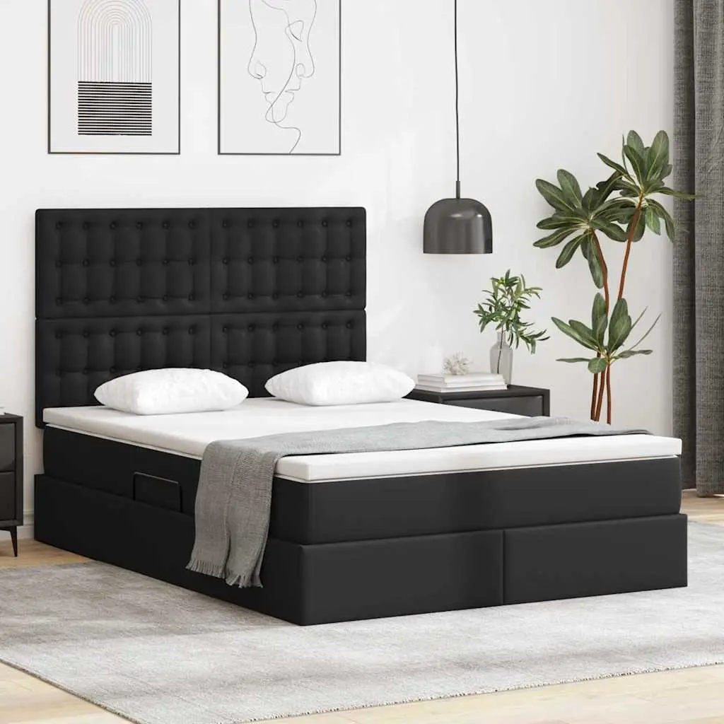 vidaXL Κρεβάτι Αποθήκης με κεφαλάρι Μαύρο 140 x 190 cm Τεχνητό Δέρμα