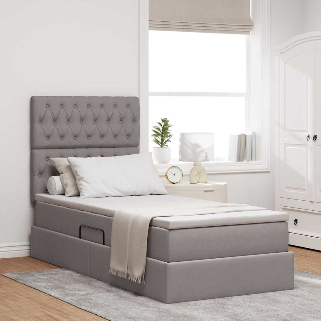 vidaXL Κρεβάτι με αποθηκευτικό χώρο και στρώμα Taupe 90 x 200 cm