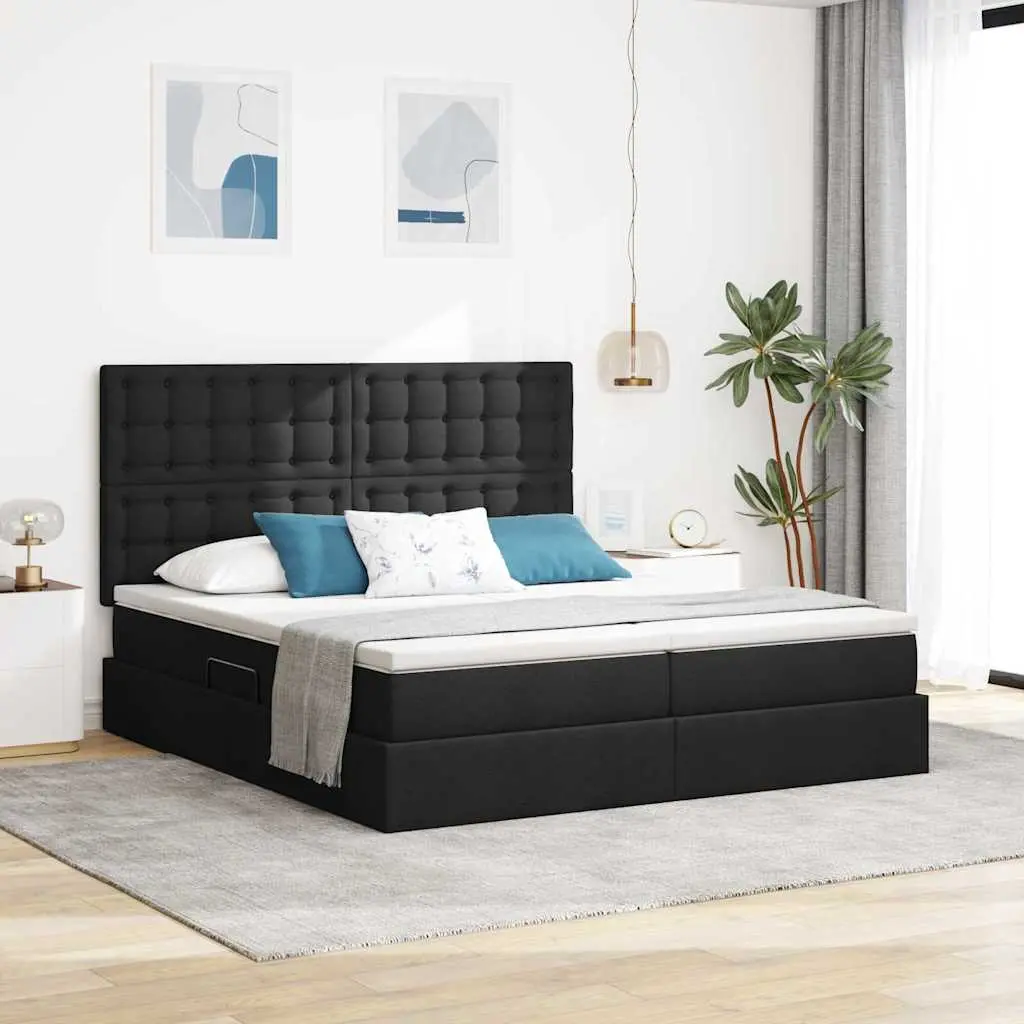 vidaXL Κρεβάτι Αποθήκης με κεφαλάρι Μαύρο 200 x 200 cm Ύφασμα