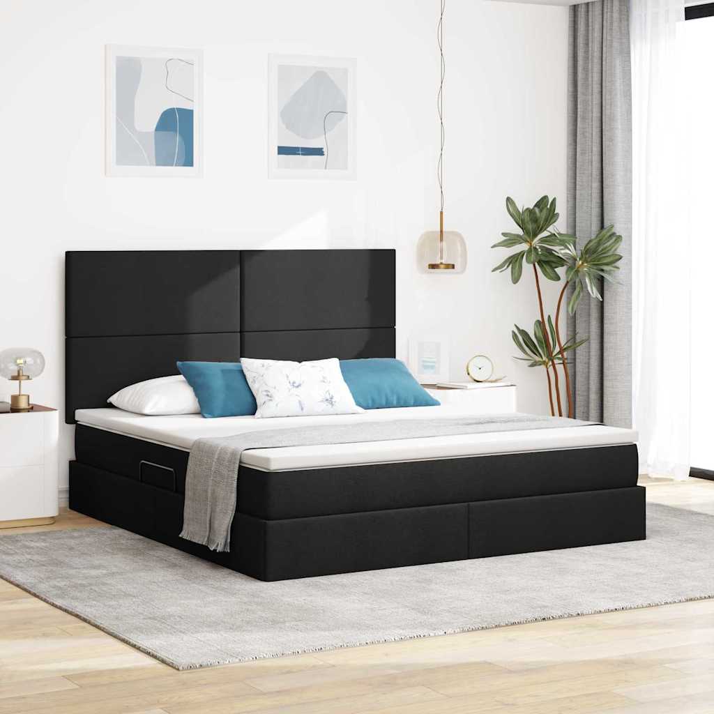 vidaXL LED Κρεβάτι αποθήκευσης με στρώμα Μαύρο 180 x 200 cm Ύφασμα