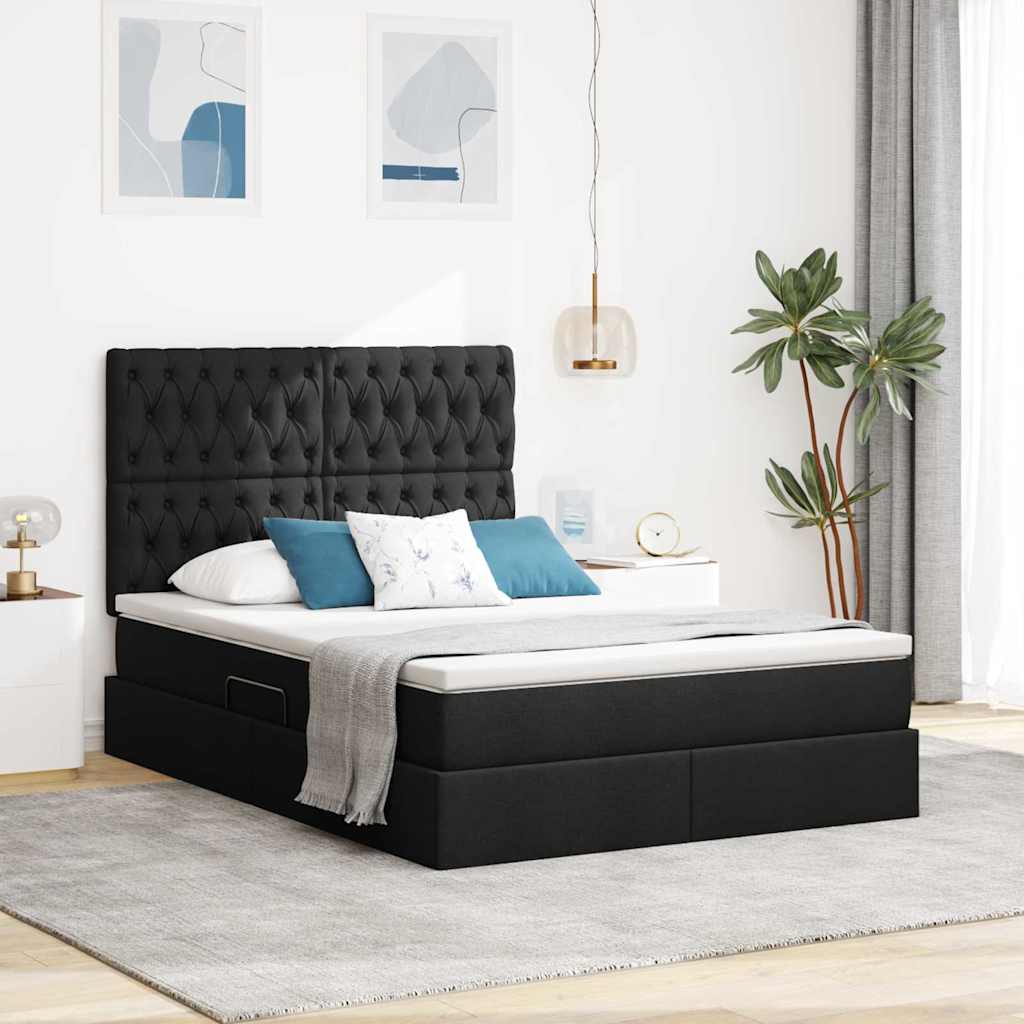 vidaXL LED Κρεβάτι αποθήκευσης με στρώμα Μαύρο 140 x 200 cm Ύφασμα