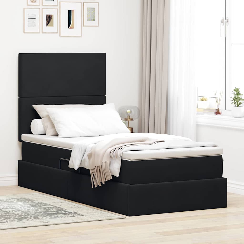 vidaXL LED Κρεβάτι αποθήκευσης με στρώμα Μαύρο 90 x 200 cm Βελούδο