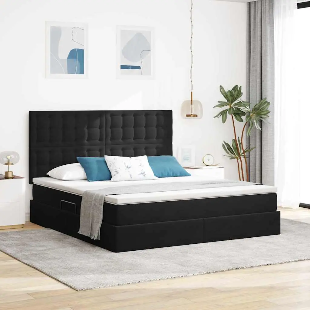 vidaXL LED Κρεβάτι αποθήκευσης με στρώμα Μαύρο 160 x 200 cm Βελούδο