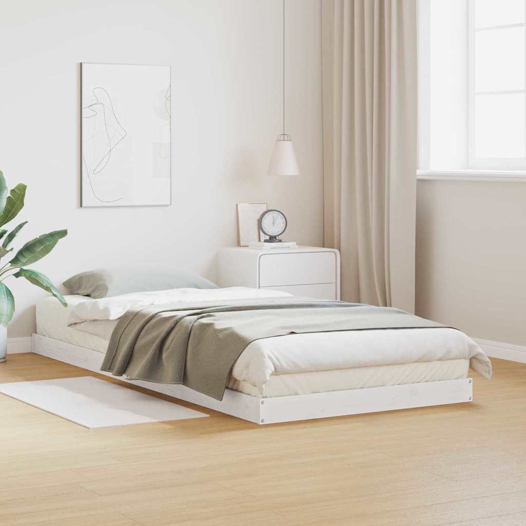 vidaXL Κρεβάτι δαπέδου Λευκό 90 x 210 cm Στερεά ξυλεία πεύκου