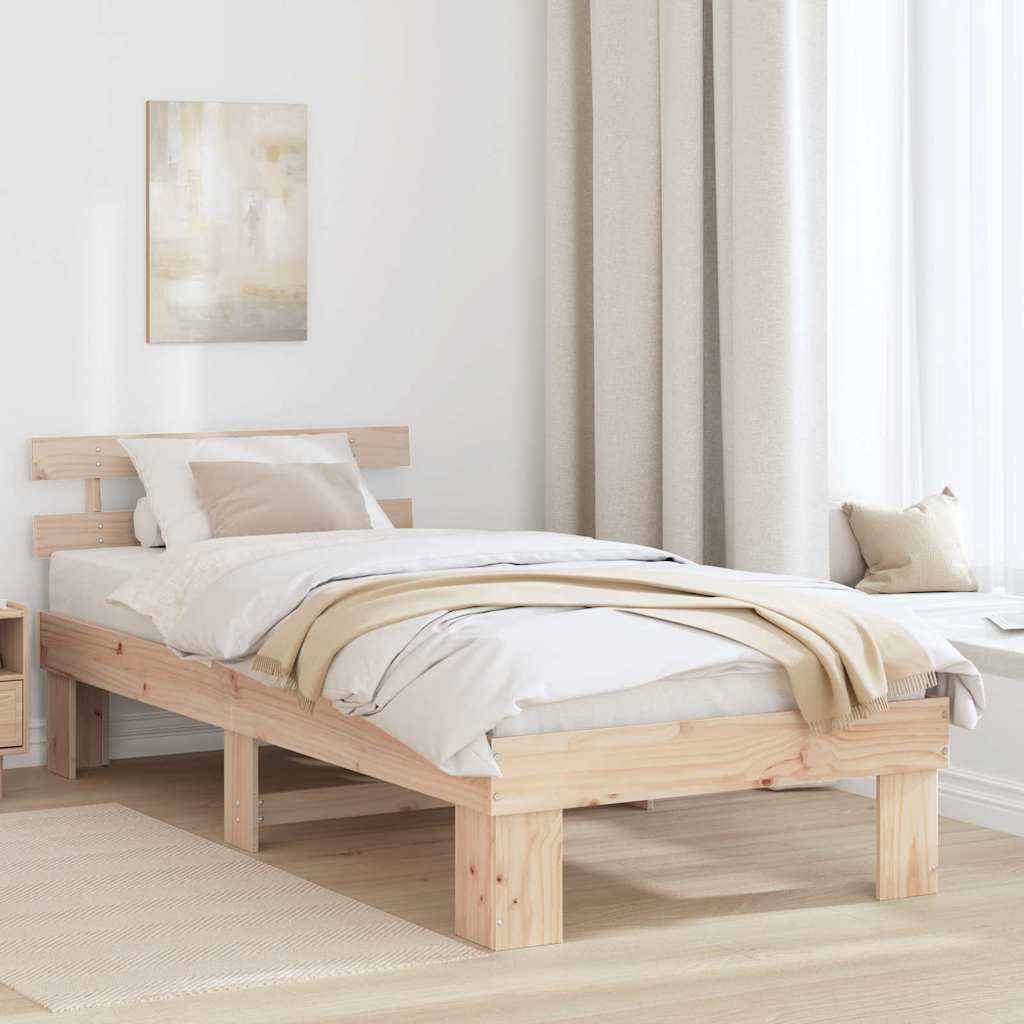 vidaXL Σκελετός Κρεβατιού Φυσικό 90 x 200 cm Στερεά ξυλεία πεύκου
