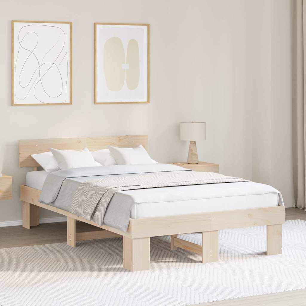 vidaXL Σκελετός Κρεβατιού Φυσικό 135 x 190 cm Στερεά ξυλεία πεύκου