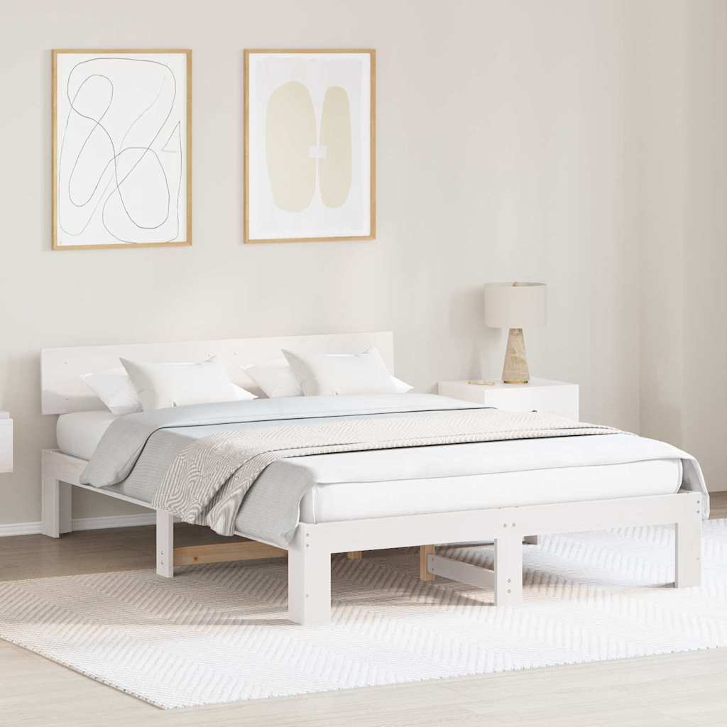 vidaXL Σκελετός Κρεβατιού Λευκό 150 x 200 cm Στερεά ξυλεία πεύκου