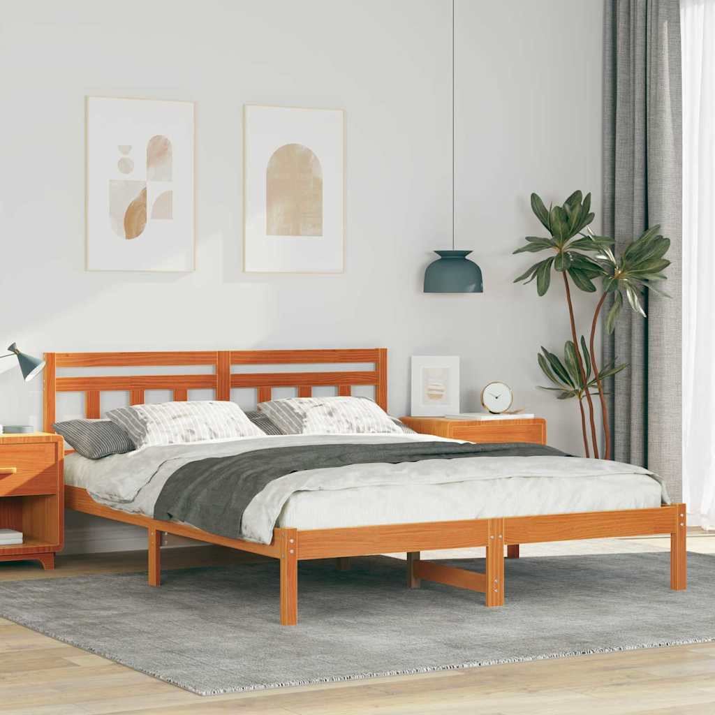 vidaXL Σκελετός Κρεβατιού Καφέ 140 x 200 cm Στερεά ξυλεία πεύκου