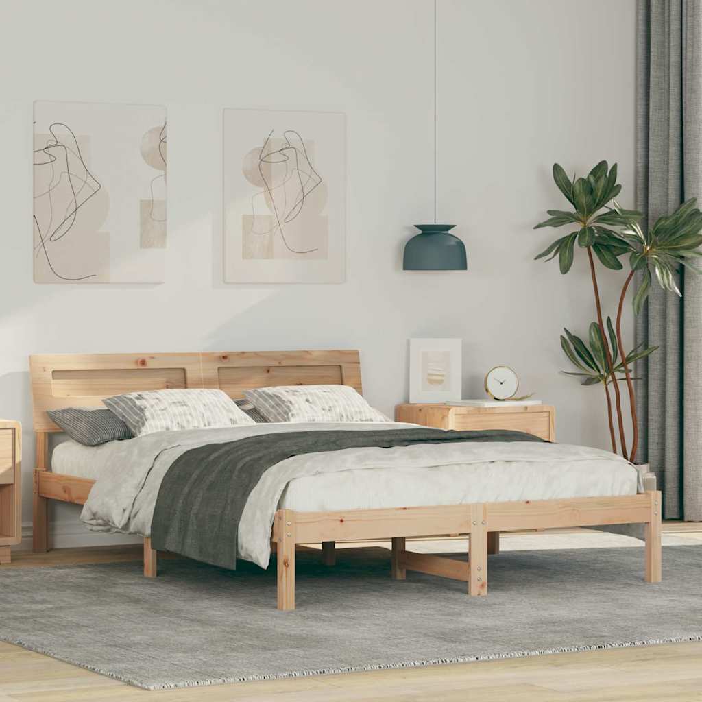 vidaXL Σκελετός Κρεβατιού Καφέ 135 x 190 cm Στερεά ξυλεία πεύκου