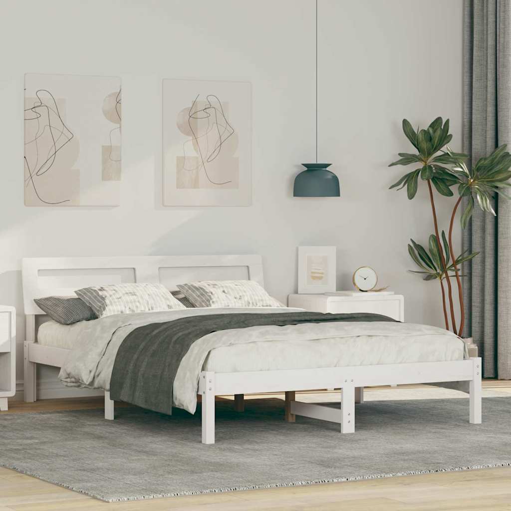 vidaXL Σκελετός Κρεβατιού Λευκό 135 x 190 cm Στερεά ξυλεία πεύκου
