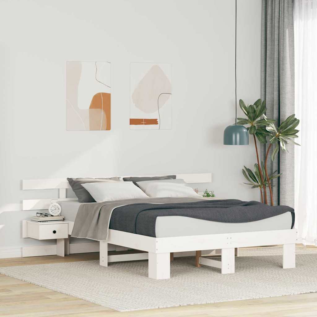 vidaXL Σκελετός Κρεβατιού Λευκό 135 x 190 cm Στερεά ξυλεία πεύκου